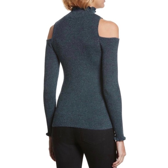 REBECCA TAYLOR METALLIC GREEN COLD-SHOULDER TOP - Picture 6 of 7